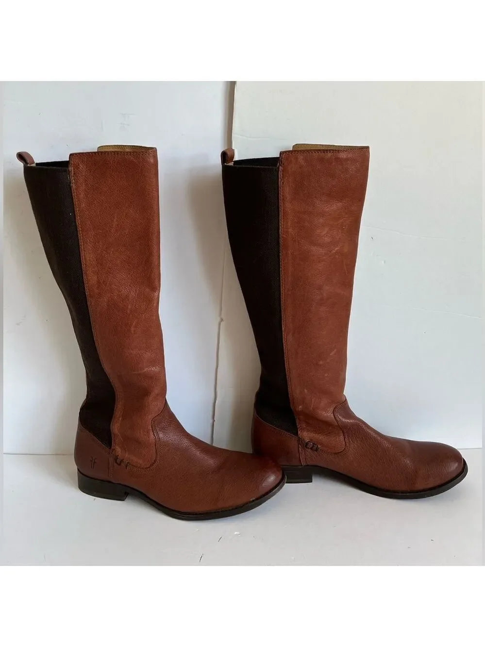 Frye Molly Gore Brown Tall Elastic Panel Riding Boots size 8.5B
